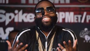 WBA super lightweight champion Adrien Broner speaks during a press conference to announce his upcoming fight against Ashley Theophane in Washington, DC, February 29, 2016. The title contest is scheduled to take place April 1, 2016 at the D.C. Armory in Washington DC. / AFP / JIM WATSON (Photo credit should read JIM WATSON/AFP/Getty Images)
